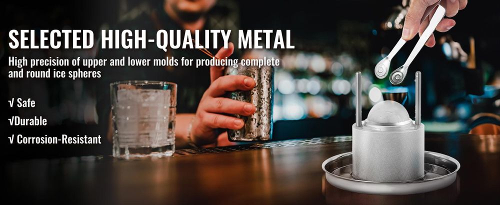 VEVOR Eiskugelpress, 2,4" Eiskugelhersteller, Flugzeug-Aluminiumlegierung Eiskugelpress-Kit für 60mm Eiskugel, Eispresse mit Zange und Tropfschale, für Whiskey, Cocktail, Bourbon, Scotch auf Party & Feiertag, Schwarz, Silber-a, Basis Geschenkbox-b