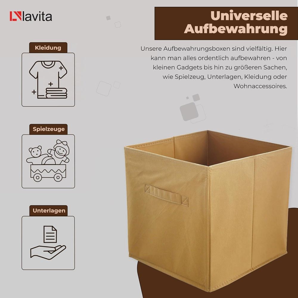 Lavita Storage Box | faltbare Aufbewahrung Boxen 31 x 31 x 31 cm | Schubladen-Organizer Box| Ordnungssysteme für Kleidung | Kleideraufbewahrung & Organisation | Hellbraun | 6 stück