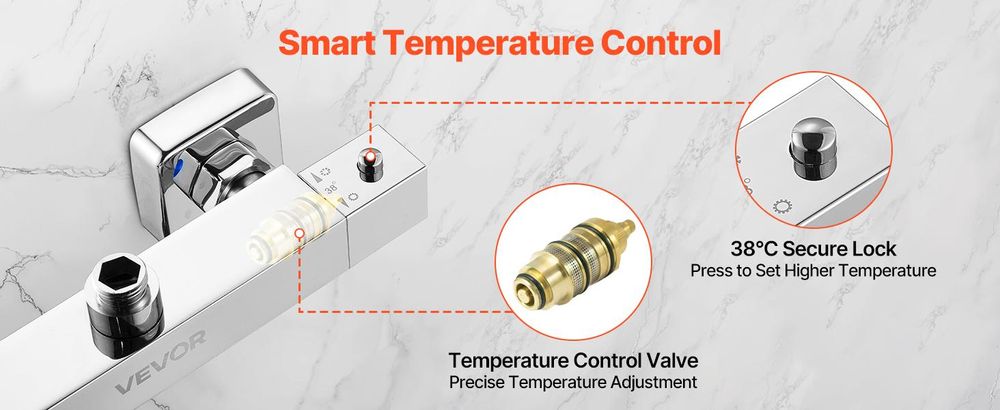 VEVOR Duscharmatur mit Thermostat Duschthermostat mit 38 °C Sicherheitsschloss,