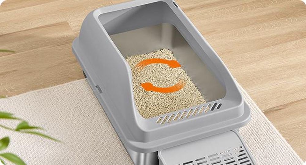 Feandrea Katzenklo Edelstahl, Katzentoilette, offenes Design, mit hohen Seitenwänden, Trittstufe, Schaufel, Bürste, für Katzen bis zu 15 kg