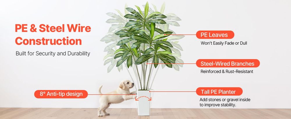 VEVOR Künstlicher Dracaena-Baum, 1,8 m, Drachenbaum, Tropische Pflanzen mit weiß