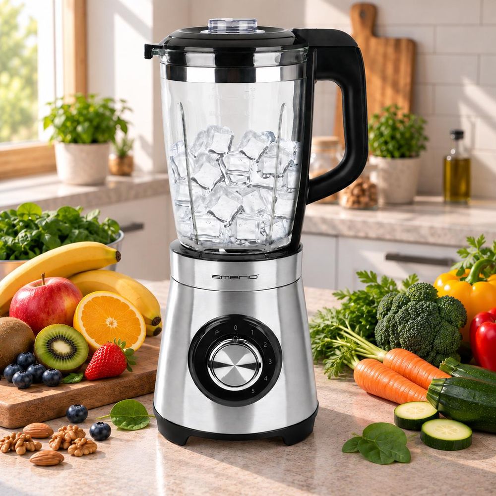 Emerio Blender BL-126794 – 1,75 L – 1000 W – 5 Snelheden – Glazen Kan – RVS Messen