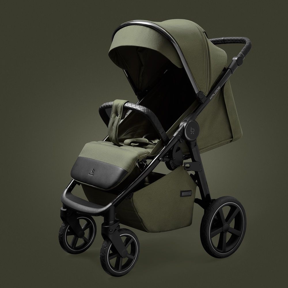 4Baby | Kočárek - Kočárek Buggy - Olivový - Sportovní kočárek s nafukovacími koly - Ochrana proti slunci UV50 - Skládání jednou rukou - Do 22 kg - Xplode Chrome