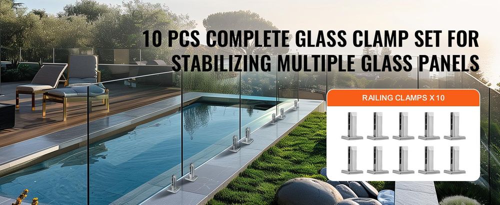 VEVOR Glaszange, 10 Stück quadratische Glasgeländerhalterung für 0,31 "-0,47 " gehärtetes Glas, 304 Edelstahl Glasmontagezange, 0,12" dicke Glasregalhalterung für Balkon, Garten, Treppe, Silber, Silber, Gebürstet