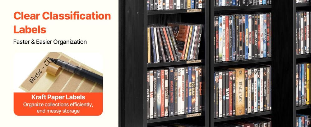 VEVOR DVD-Schrank mit 24 Fächern, Medienaufbewahrungsschrank Standschrank 610 x 368 x 1270 mm, Platzsparendes CD-Schrank für CDs DVDs Bücher Spiele-Discs, Wohnzimmer Homeoffice Aufnahmestudio, Schwarz
