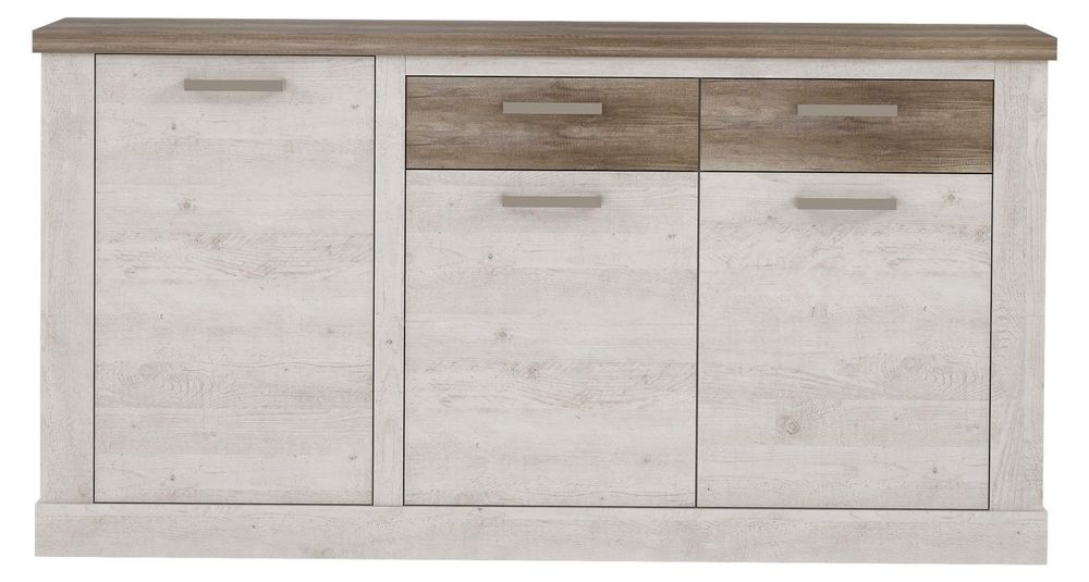 freiraum Sideboard Duro – Kommode mit 2 Schubladen und 3 Türen in Pinia Weiss/Eiche Antik