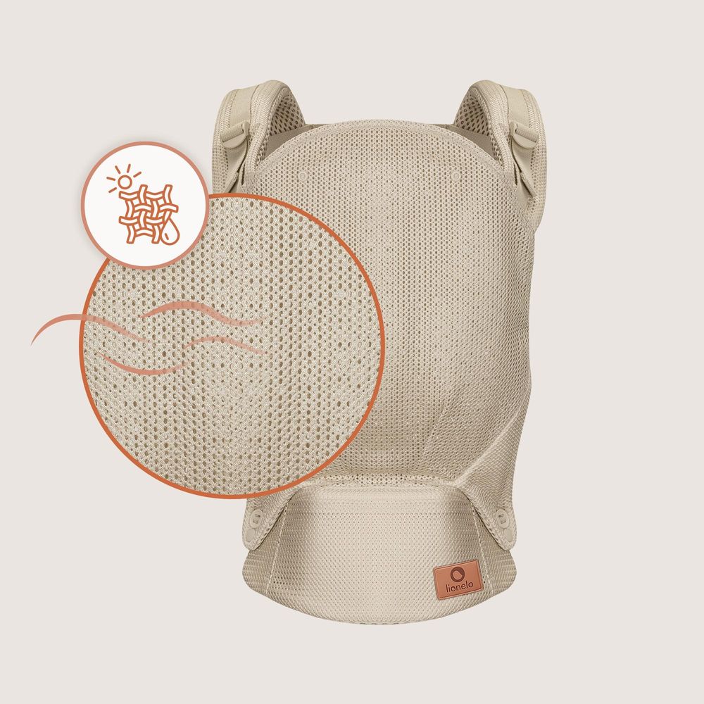 Margareet Air Ergonomische Babytrage, geeignet für Babys ab 4 Monaten bis 20 kg, 3 Tragemodi, atmungsaktives Gewebe, abnehmbare Kapuze - Beige