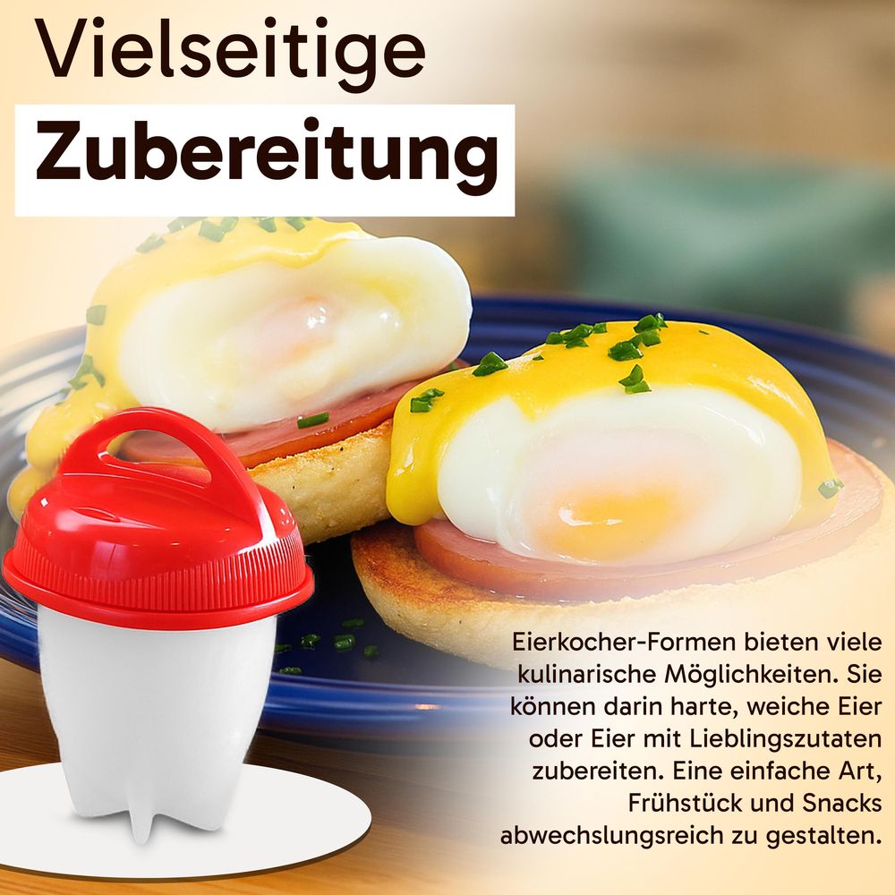 6tlg Eier-Pochierer Eierformer Eierform Eier Kochen Egg Maker Set Ei Pochierte Poacher Molds für Kochen Mikrowelle Rot Retoo