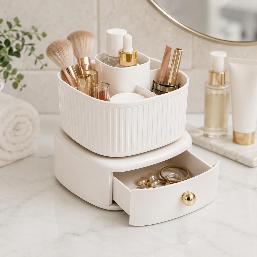 WELLHAUS Kosmetik Organizer drehbar 2 Etagen 360 Grad mit Schublade