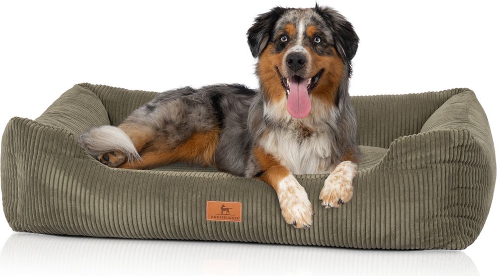 Knuffelwuff Hundebett aus Cord mit Handwebcharakter Olivia XXL 120 x 85cm Khaki