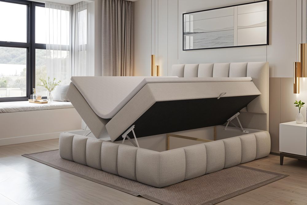 VELAR Boxspringbett mit bettkasten "BALI PLUS", 180 cm, Beige