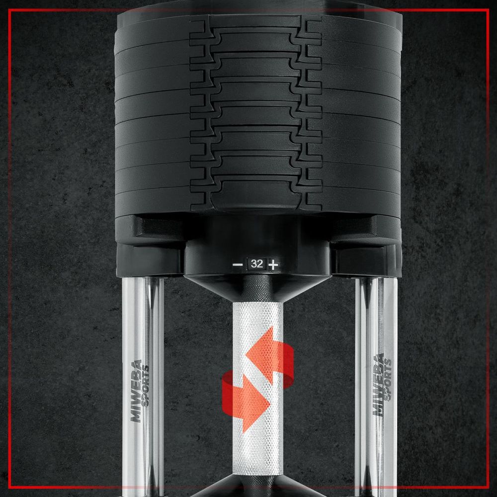Miweba Sports verstellbare Kurzhantel VH200 | 2 - 28 Kilo variable Gewichte - mit Halterung - Krafttraining - Hantel Training - 14 Stufen einstellbar