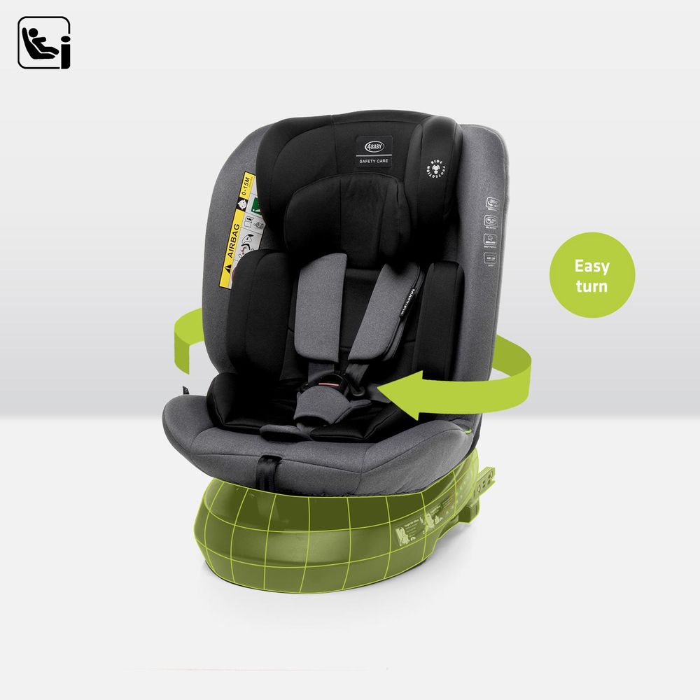 4BABY Kindersitz drehbar 360 ISOFIX Matt-Fix I-SIZE verstellbare Kopfstütze Sitz 0-36kg, 40-150 cm Graphite