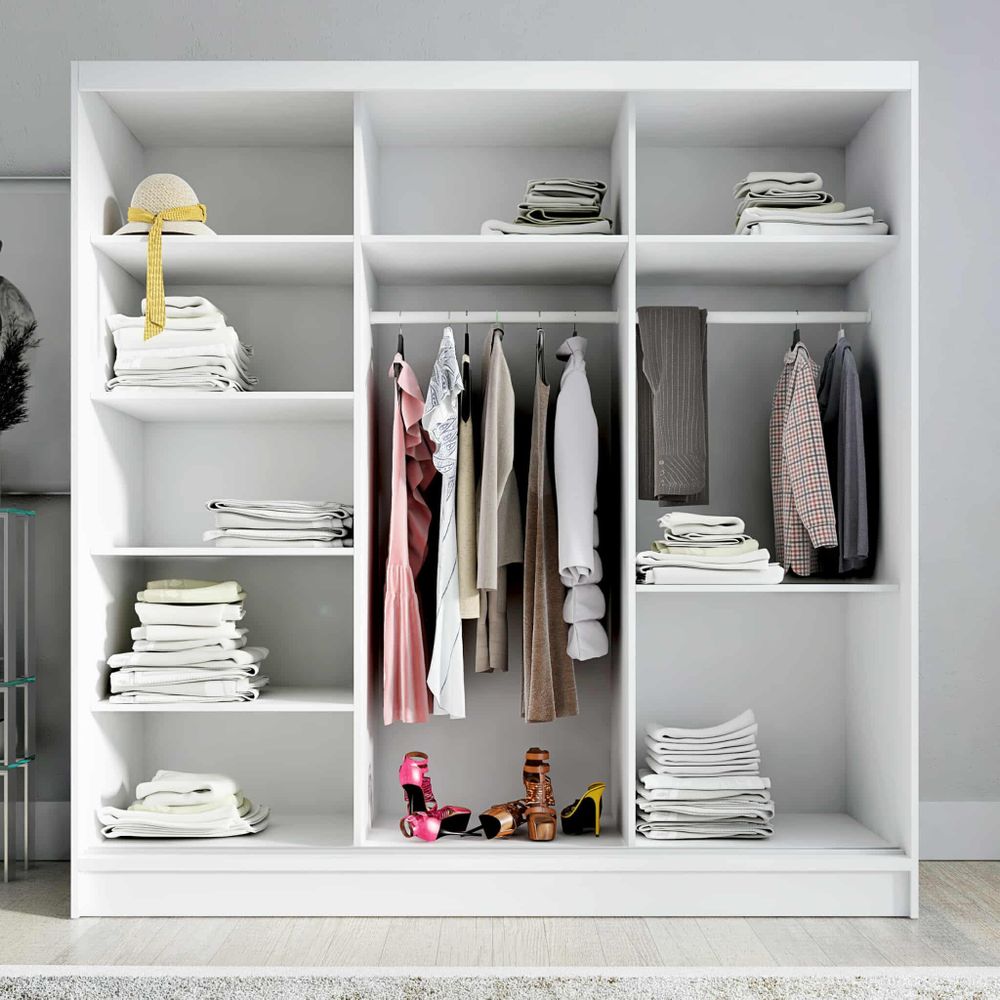 Schwebetürenschrank, 3-türig Schrank 200 cm mit Spiegel ARIVA 1 (Schwarz)