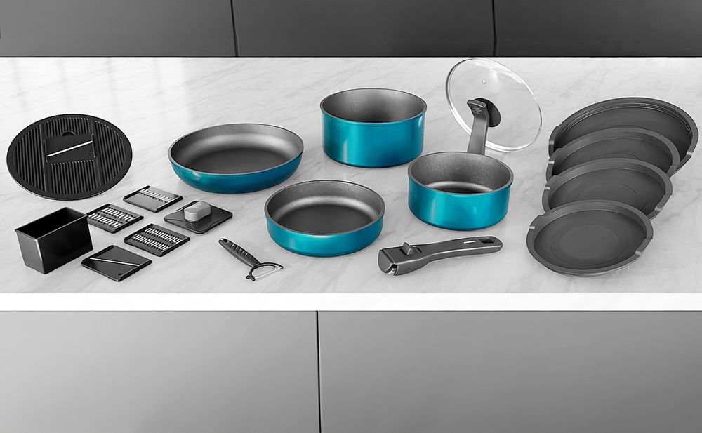 Kelton Pfannenset Töpfe Set 3 in 1 mit Deckel und Gemüseschneider 27 tlg.,   Kochgeschirr mit Pfannen und Kochtöpfen mit Antihaft Beschschichtung