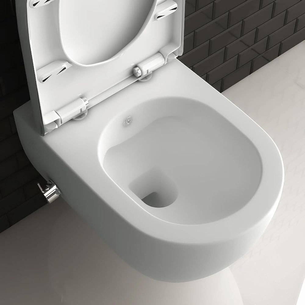 Alpenberger Hänge WC mit Bidet Funktion | Spülrandlose Toilette | WC Deckel mit Absenkautomatik | Taharet WC mit Intimdusche | Kloschüssel mit Armatur | Tiefspüler Passend Geberit (Diamond 7150 U)