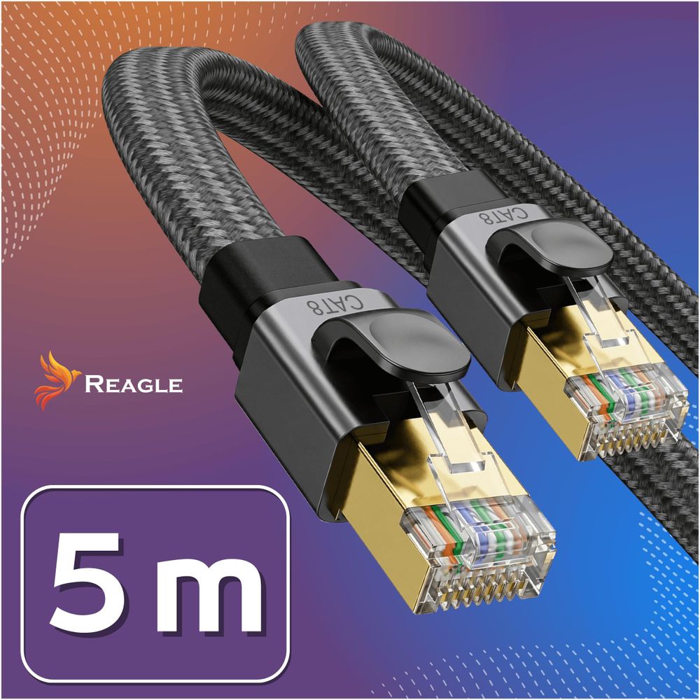 Reagle Cat8 Ethernet Lan Kabel Rj45 Sftp 40 Gbps 5 M – Hochgeschwindigkeits-Netzwerkkabel Für Gaming, Pc, Router & Streaming