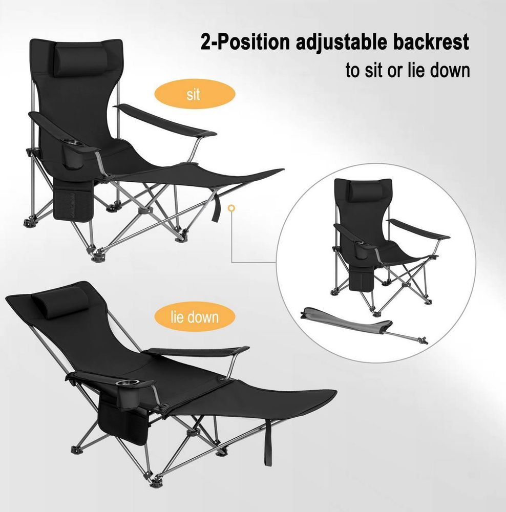 WOLTU 2er Set Campingstuhl, Klappstuhl, Liegestuhl, für Outdoor, Schwarz