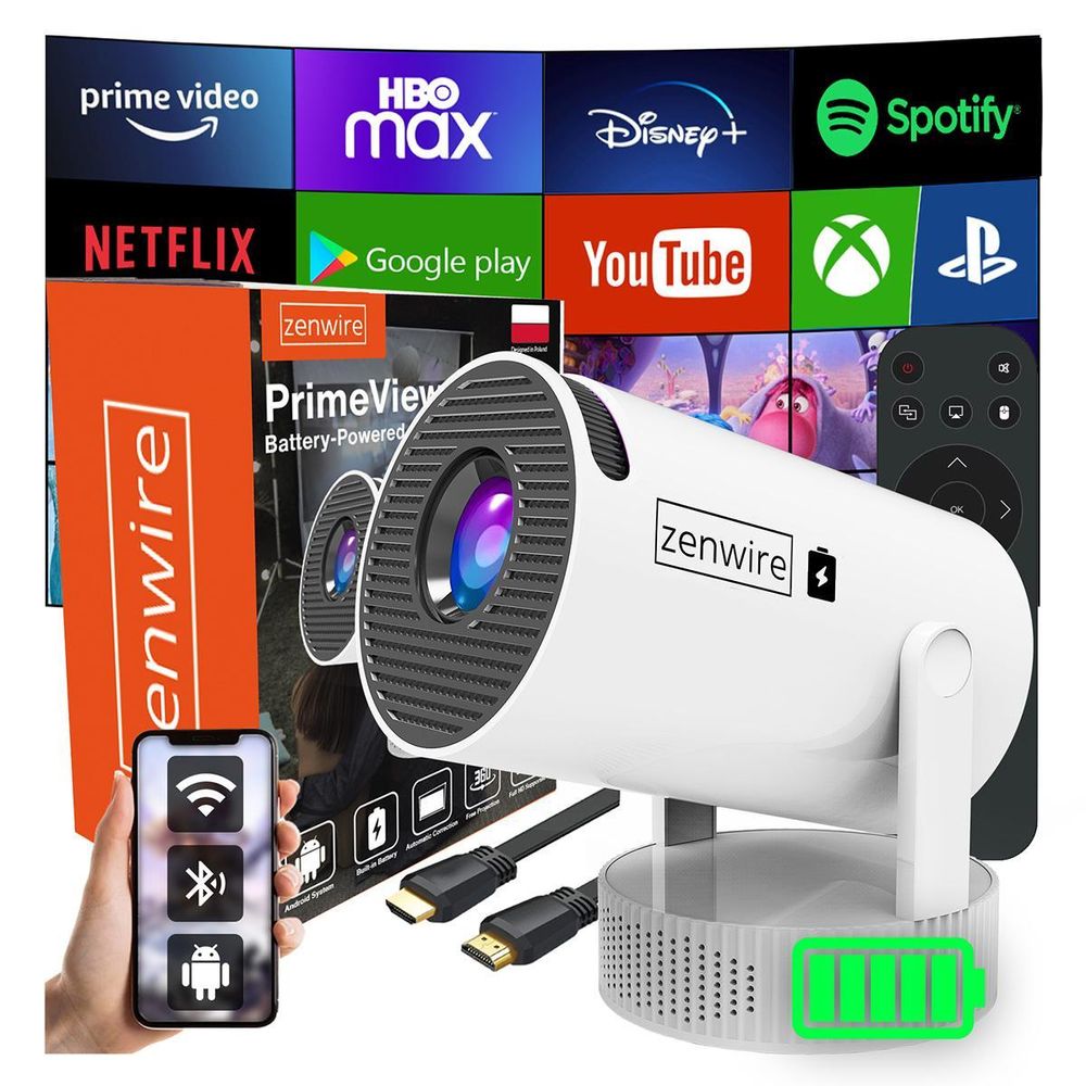 Prenosný miniprojektor, projektor, Full HD, Bluetooth, batéria, zenwire