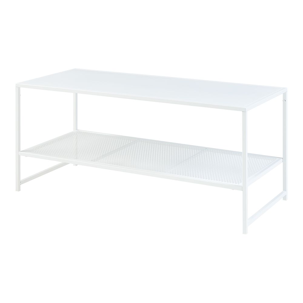 Couchtisch 'Ruokolahti' mit Gitterablage Stahl 102x43x46cm Weiß