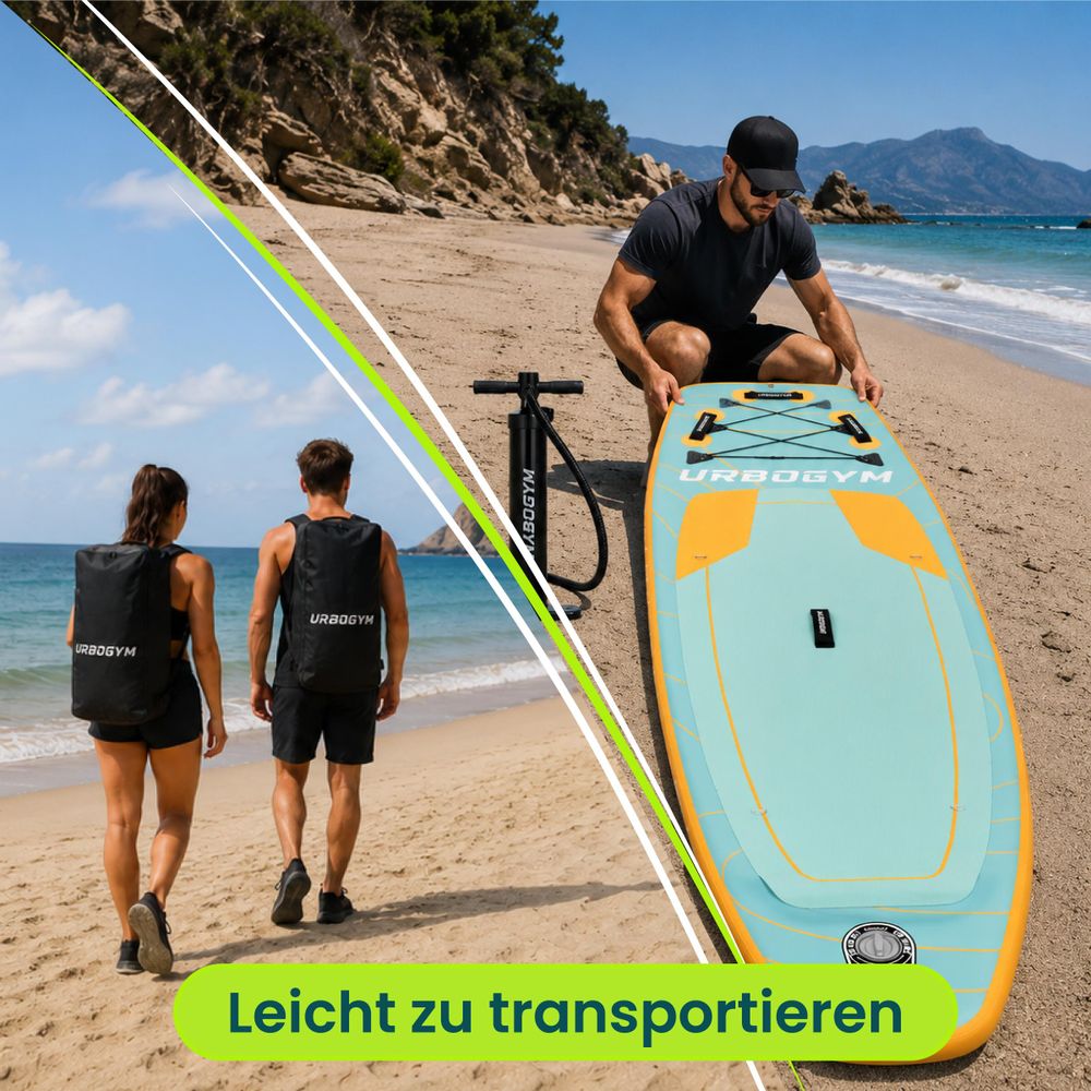 URBOGYM Gale SUP Board 320 cm Aqua-Türkis, aufblasbares Komplettset mit 3 Finnen