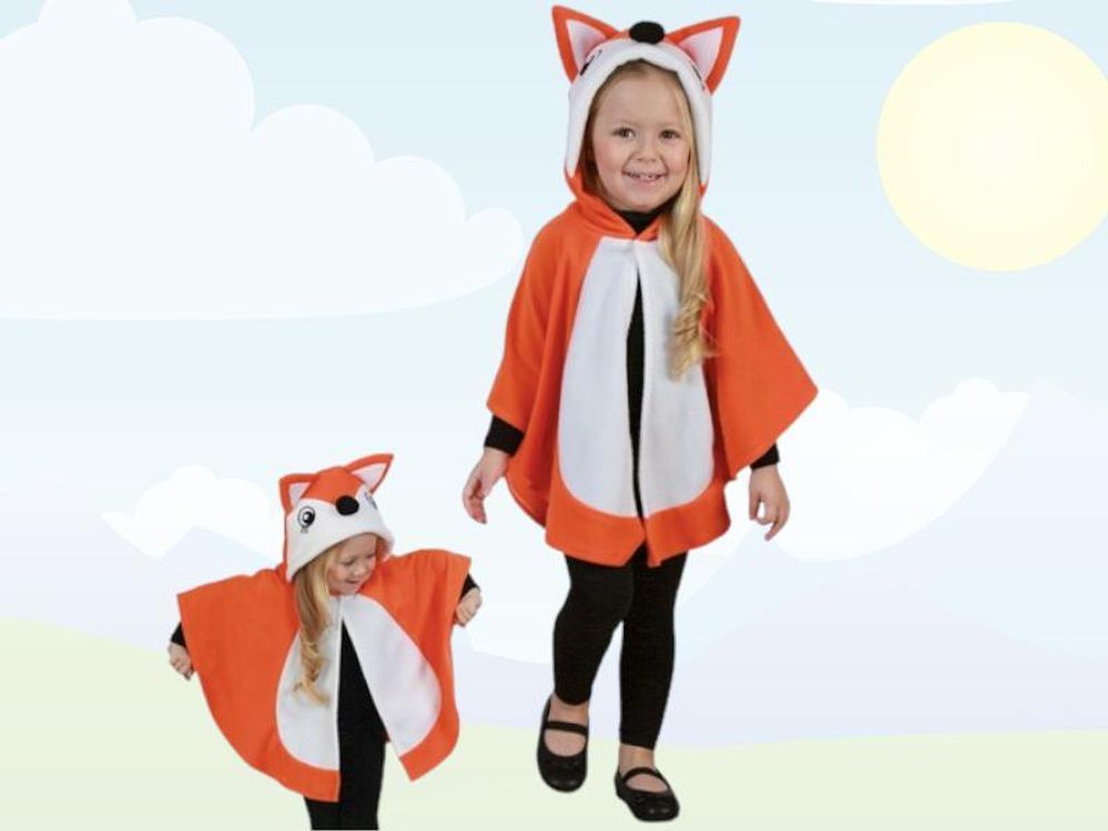 Kostüm Outfit Cape Fuchs Umhang Waldtier mit Kapuze und Ohren für Kinder