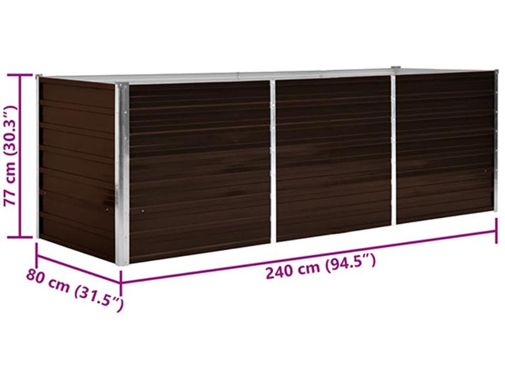 Letto da giardino rialzato Marrone 240 x 80 x 77 cm Acciaio zincato