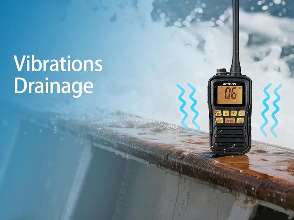 Retevis RM01 Marine Walkie Talkie, IP67 Wasserdichtes Handfunkgerät, Vibration, Schwebend 88 Kanäle Handfunkgerät zum KajakfahrenAngeln Bootfahren (Schwarz, 1 Stück)