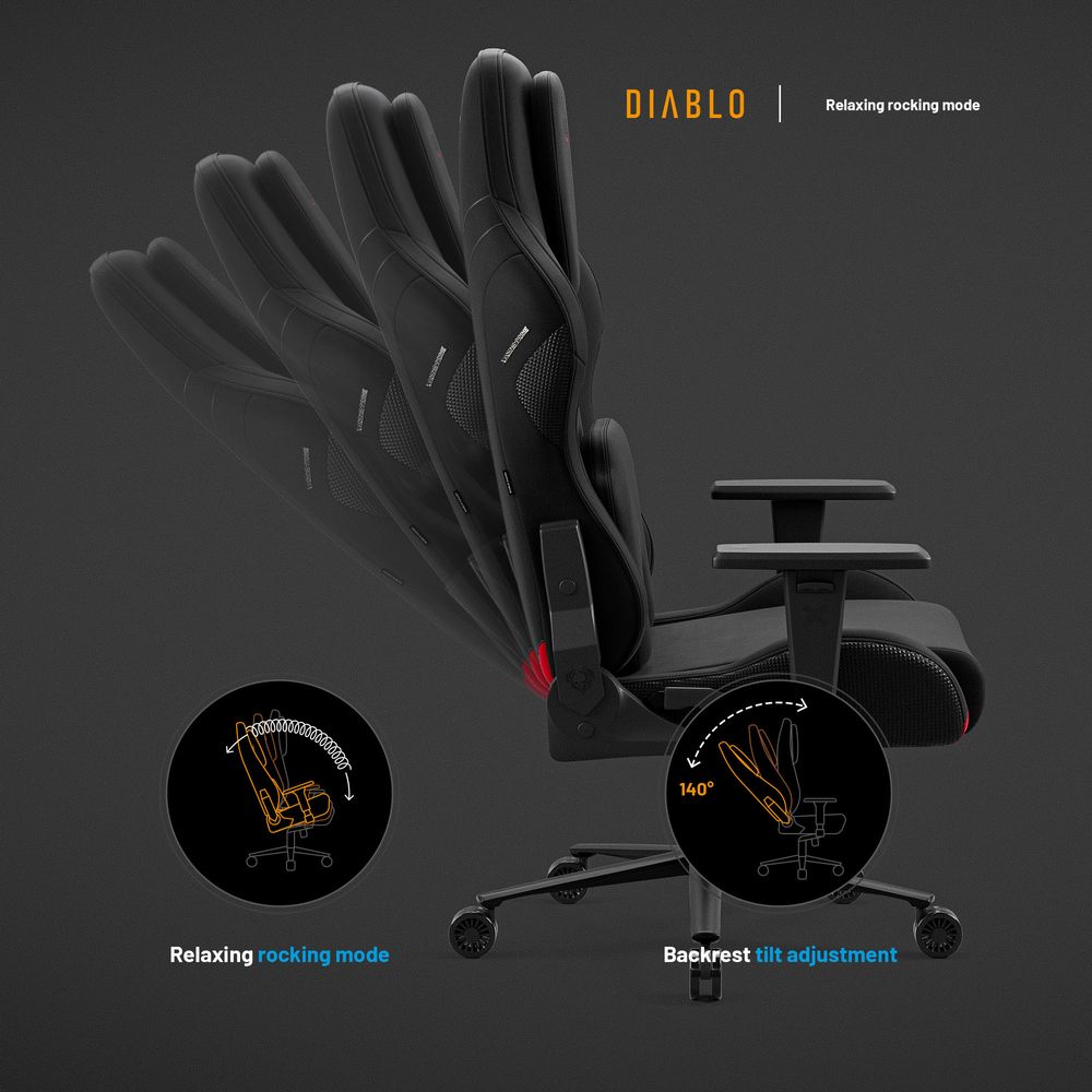 Diablo X.One Prime Gaming Stuhl Bürostuhl Schreibtischstuhl mit Kühlfunktion, Größe Normal, Farbe Schwarz