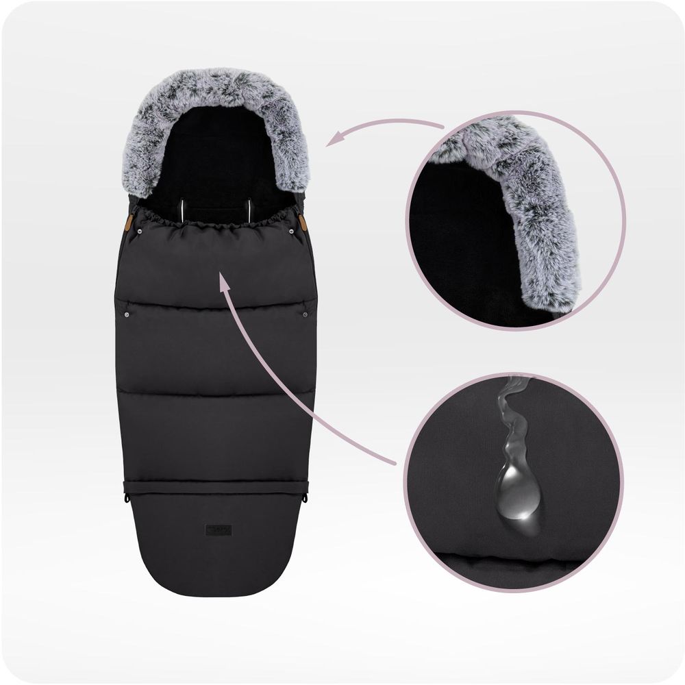 MoMi 2 in 1 Fußsack und Tasche für Kinderwagen Buggy - Universal Winterfußsack für Schlitten - Schwarz