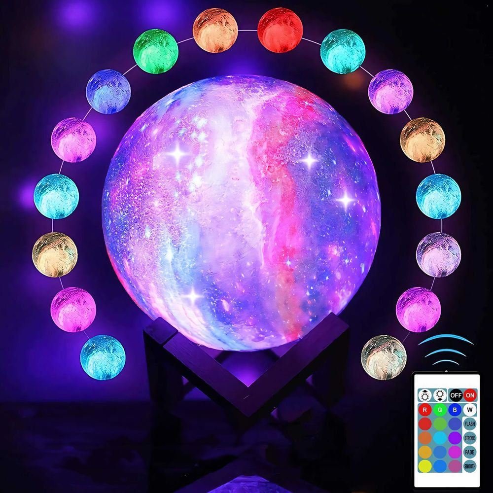 Mond Lampe 3D Sternenhimmel Mondlampe 16 Farben Remote & Touch Control Nachtlicht Stimmungslicht USB Lade Stimmung Licht für Kinder Schlafzimmer Retoo