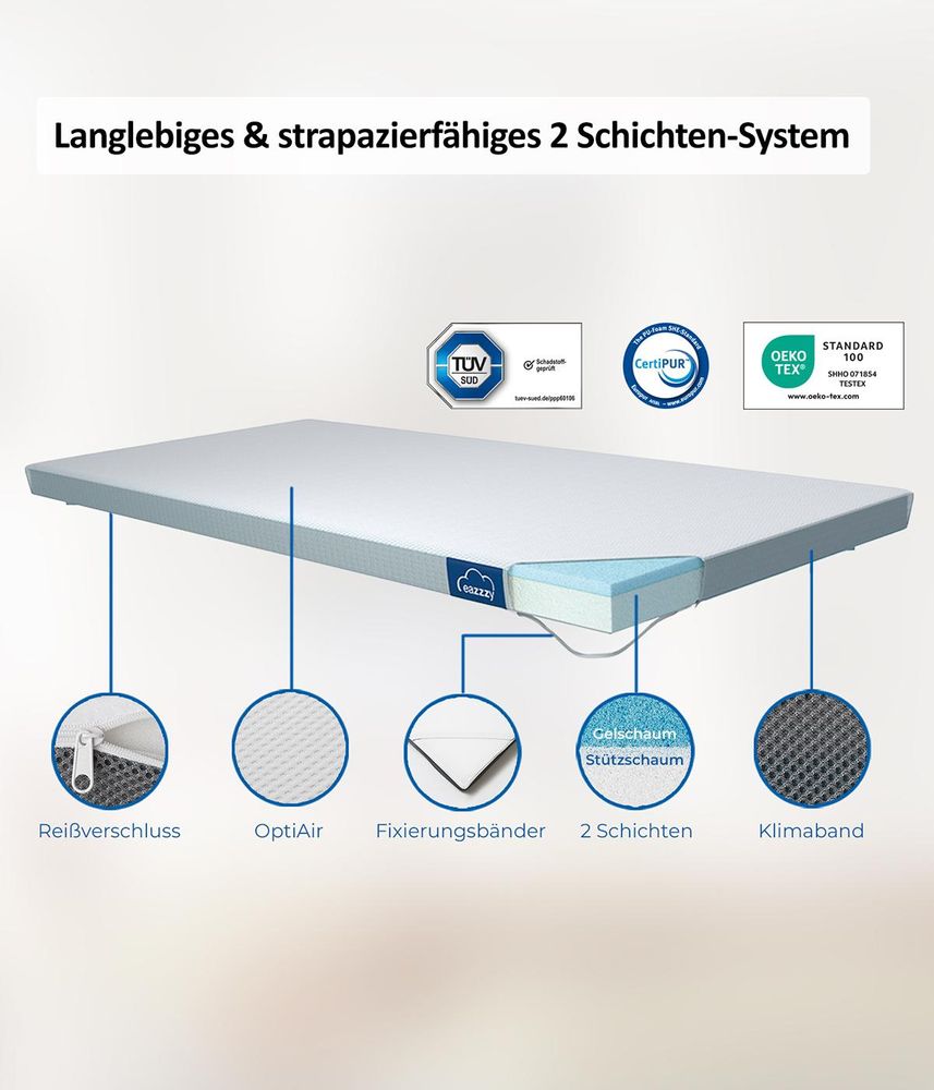 Genius eazzzy Topper Trend, 180x 200x 5 cm Matratzentopper, atimungsaktiv, Memory Schaum, Allergiker geeignet Matratzenauflage mit abnehmbarem Bezug