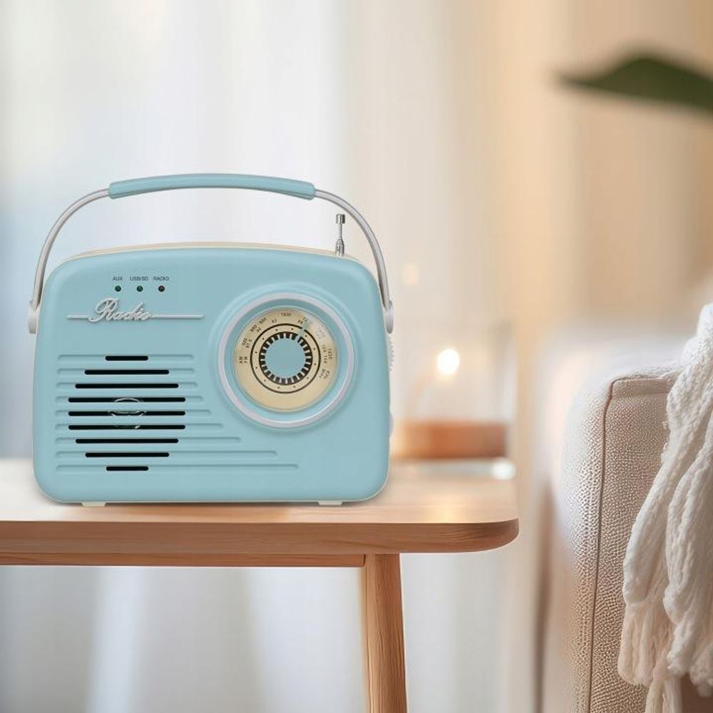 Setty Radio Retro 50's Haut-parleur portable sans fil Bluetooth Radio rétro vintage comme décoration de cuisine Bleu