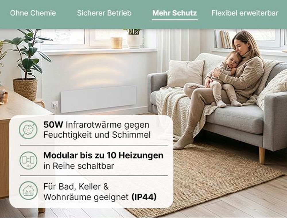 Heidenfeld Anti-Schimmel Heizung | Infrarotheizung - Schimmelentferner - Schimmel Frei - Wandheizung - Badheizung - Schutz ohne Chemie - 2er Set
