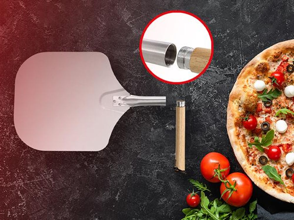 Heidenfeld Pizzaschieber Catania | Pizza Schieber - Aluminium - Eichenholz - 30,5 cm - Pizzaschaufel mit abnehmbarem Holzgriff