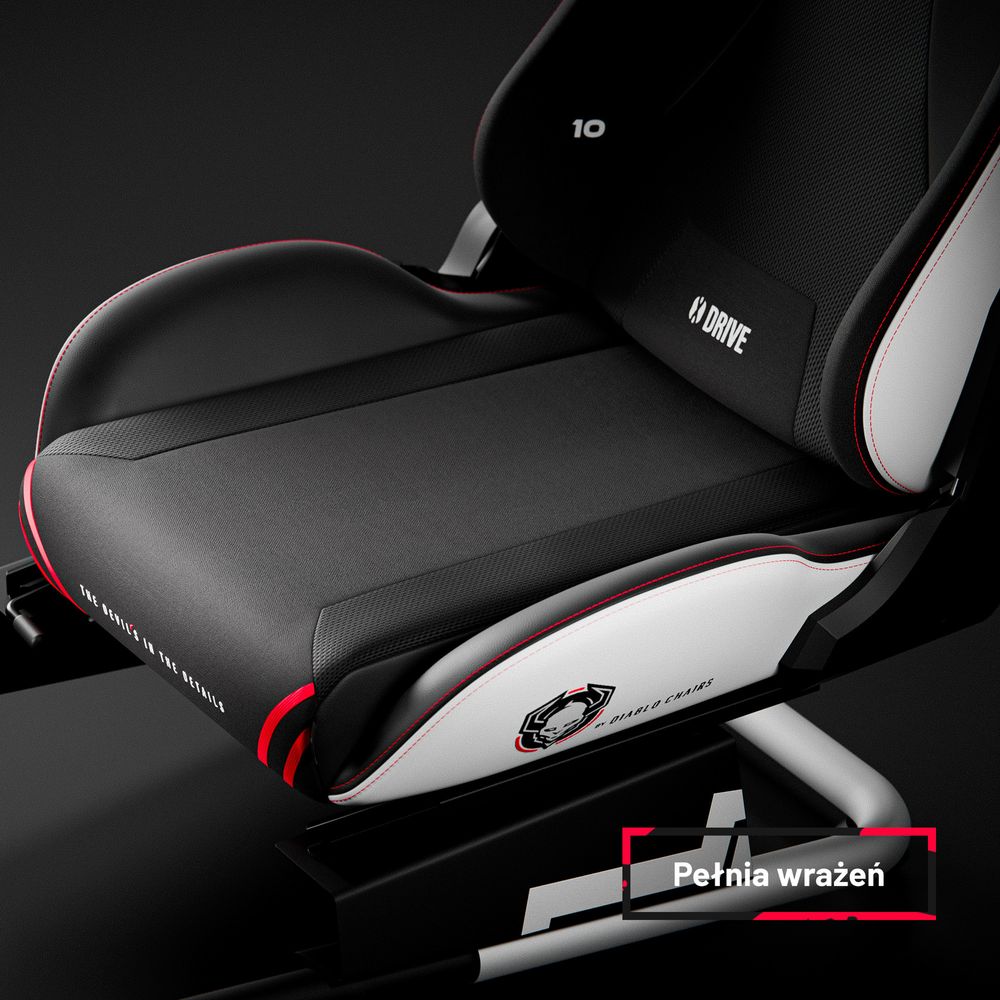 DIABLO Fotel Do Grania na Kierownicy Do Simracingu | Regulowany Funkcjonalny Udźwig 100 kg Uchwyty Na Kable | X-Drive Biało-czarny