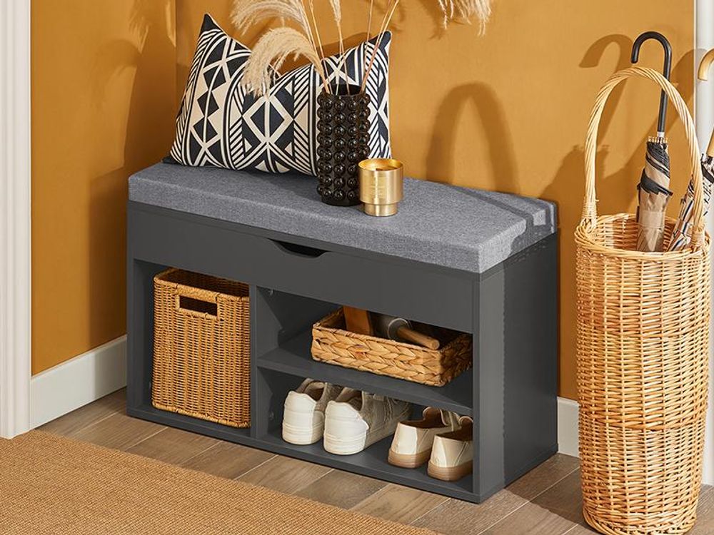 SoBuy Schuhbank mit Sitzfläche Sitzbank mit Stauraum 120 kg Belastbarkeit 3 Fächer für Flur Eingangsbereich und Wohnzimmer abnehmbares Kissen FSR45-HG