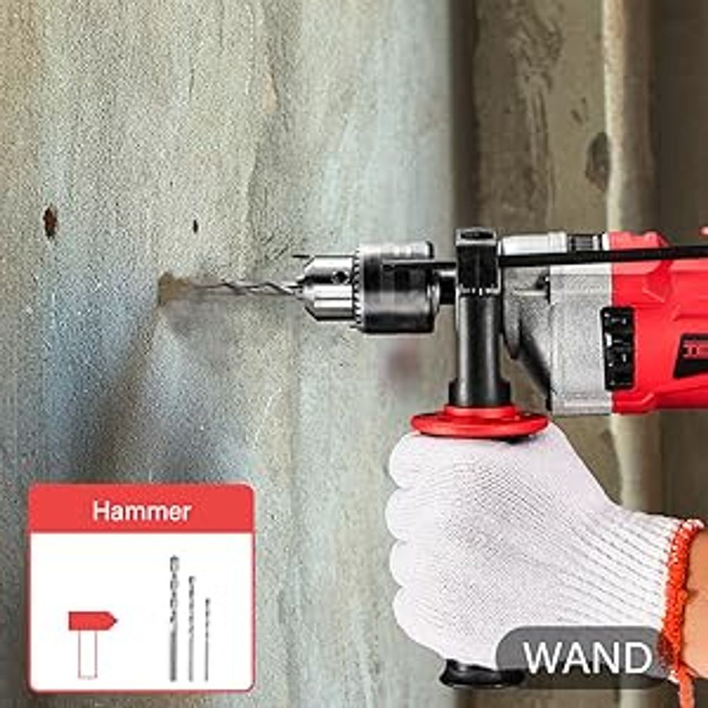 TEENO Schlagbohrmaschine 910 W mit Kabel, 0–3000 U/min mit 38 Zubehör, Variabler Geschwindigkeitsknopf