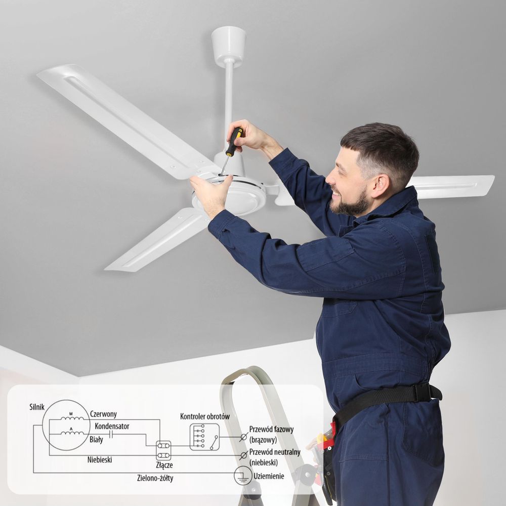 EBERG HTX Deckenventilator 140 cm 5 Geschwindigkeiten mit Wandregler Schwarz