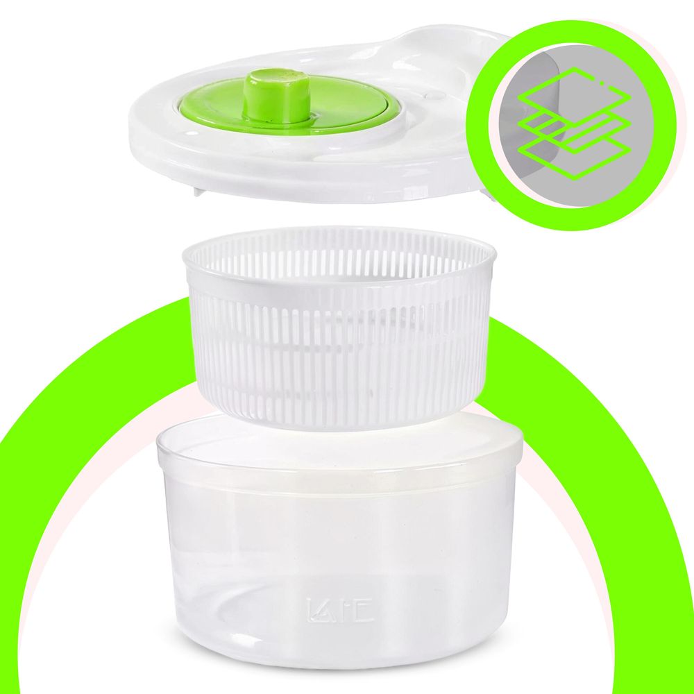 Salatschleuder 2,5L mit Kurbelantrieb, Sieb, Spülmaschinengeeignet, perfekt für Fresh Salat & Gemüse, Weiß Grün – Retoo