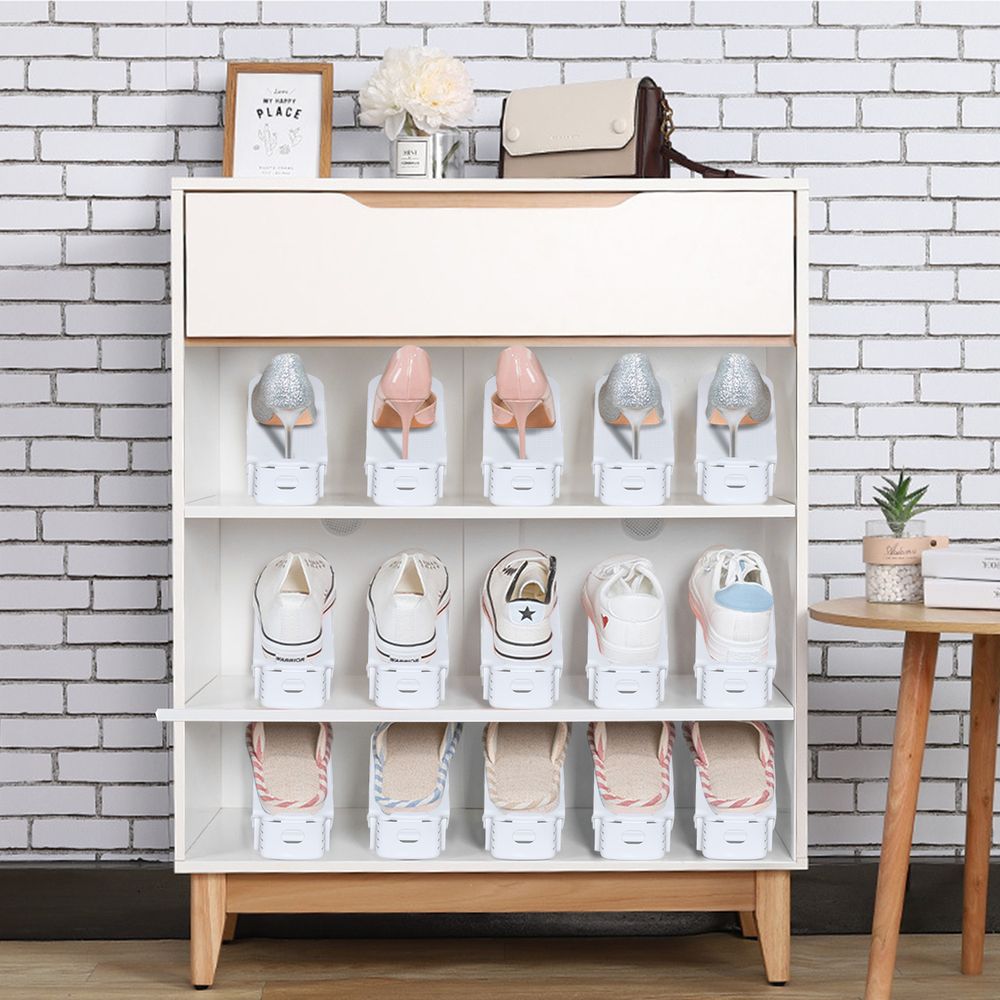 UISEBRT 20er Verstellbarer Schuhregale Set Rutschfest Schuhstapler 3 Höhenverstellbar Schuhaufbewahrung Schuhorganizer 20 Stück Weiß