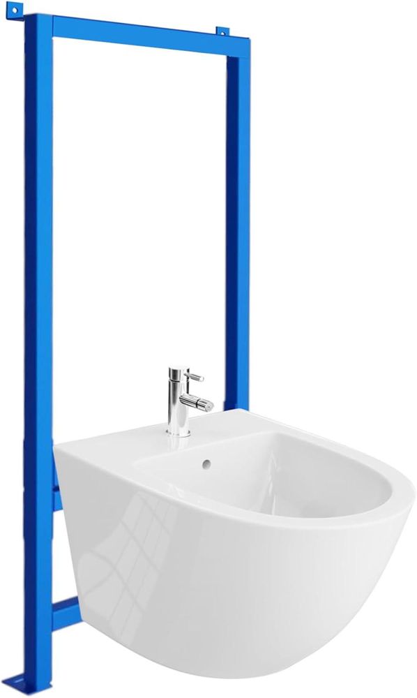 LAVITA Vorwandelement für Bidet LAV 500 + Wand-Bidet Sofi Komplettset | Wand-Hänge Bidet mit Hahnloch und Überlaufschutz aus Keramik | WC Toilette | Hygienisch und Pflegeleicht | 36,5x49x32,5 cm