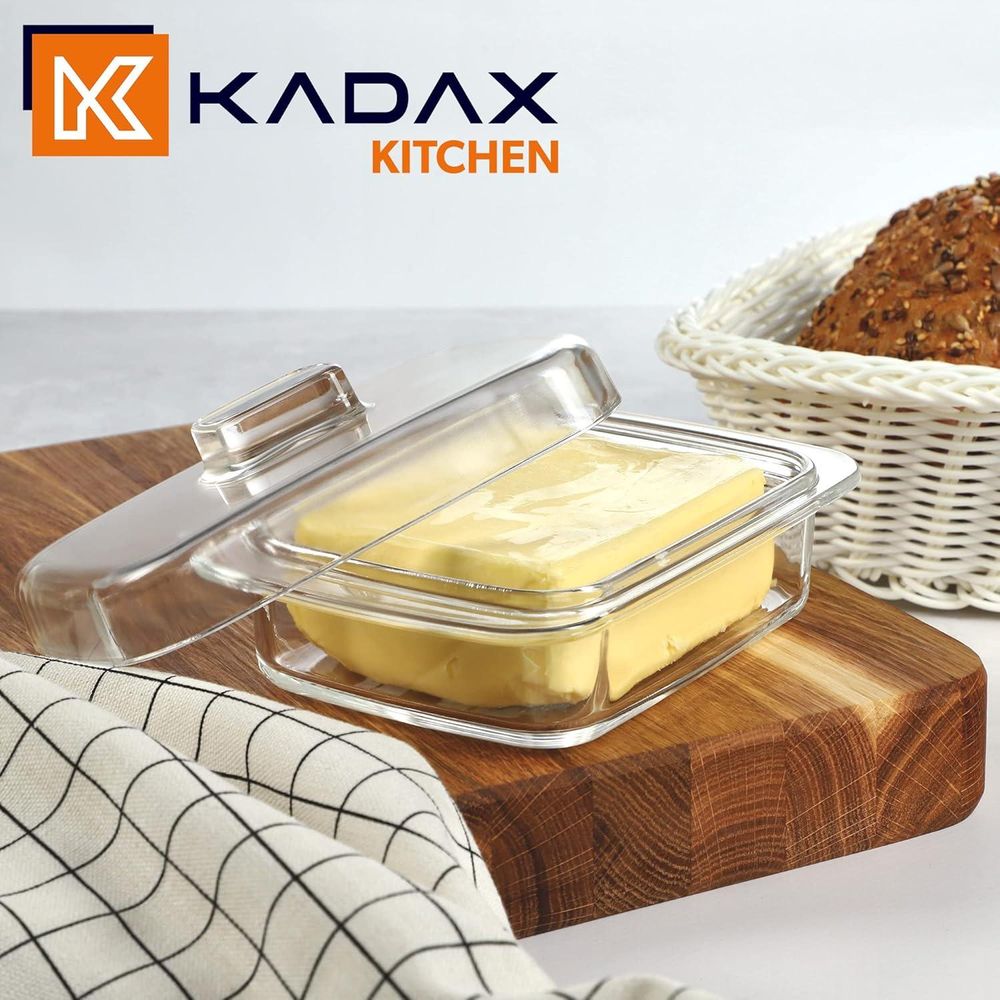 KADAX Butterdose aus Glas "Cavre", Butterglocke, Butterschale mit Deckel und Griff, 16 cm, rechteckige