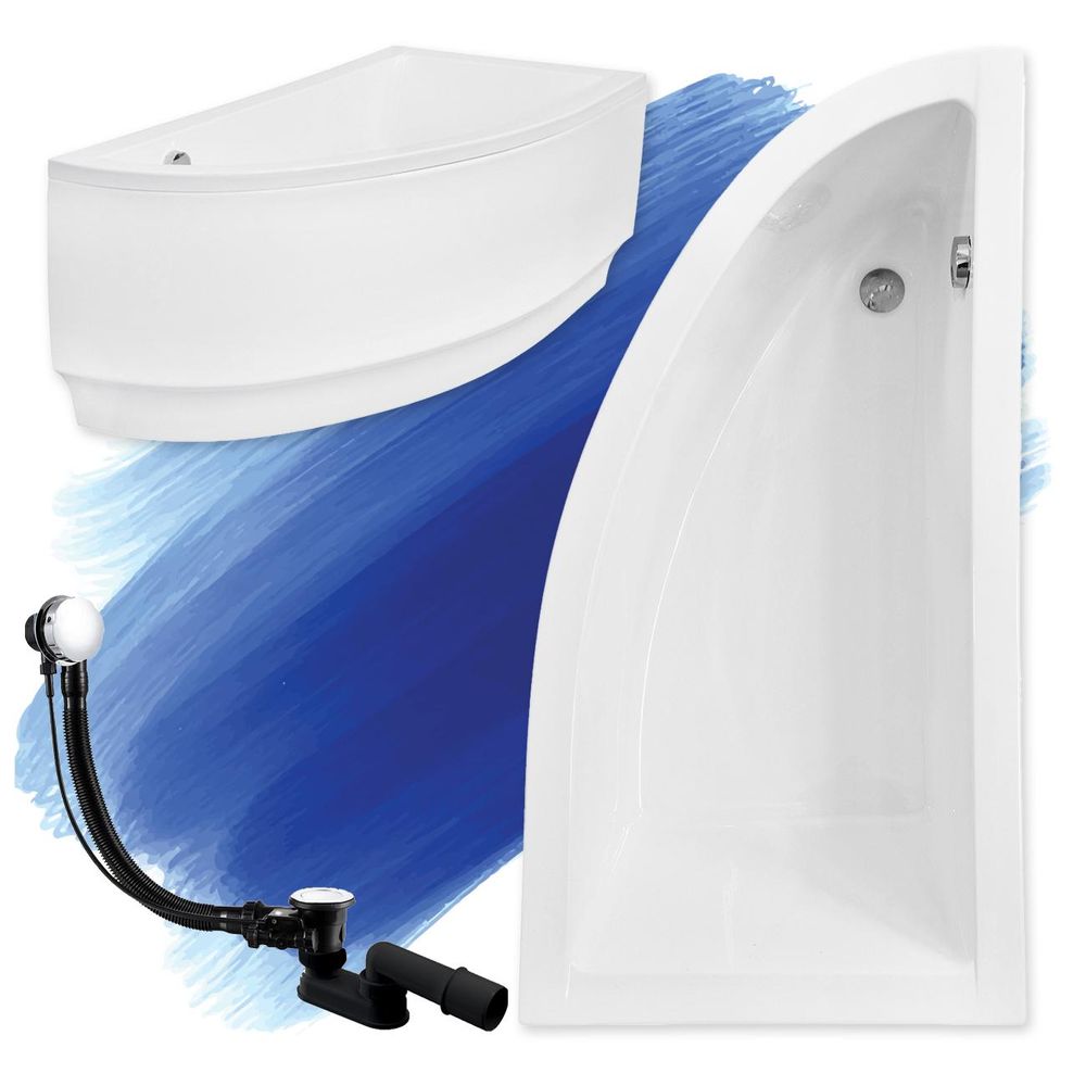 Weiß Eckbadewanne mit modernem, dargestellt mit einem schwarzen Ablauf