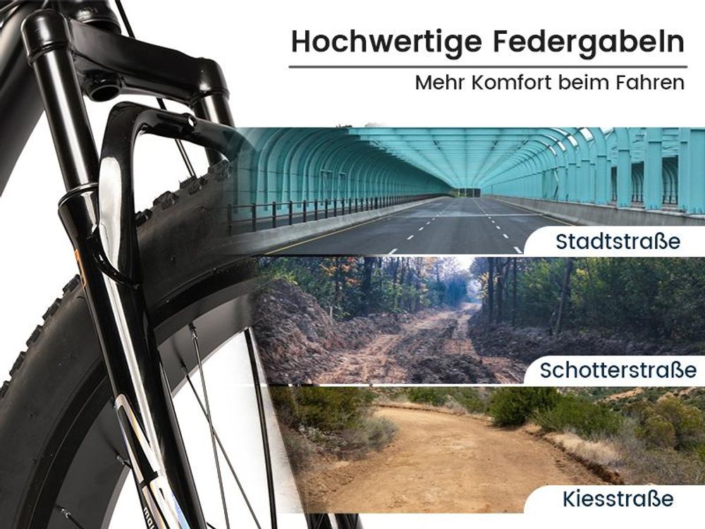 Breite 4.0 Zoll Reifen & Federgabel für mehr Kontrolle
