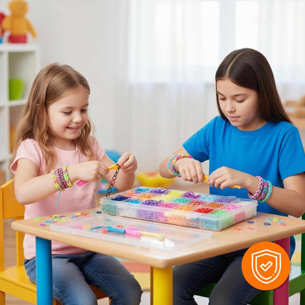 Mega Gummibänder Set 6800 Teile für Armbänder, DIY Loom Bands XXL Box mit Webrahmen & 22 Farben, Bastelset Kinder Schmuck selber machen, EVI TOYS
