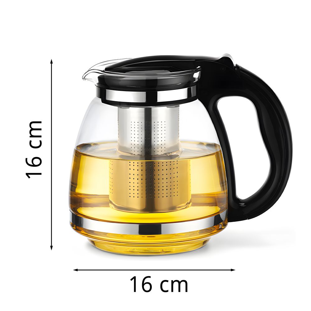 Glas Teekanne 2 l 2000 ml mit Edelstahlsieb Glaskanne Teebereiter Siebeinsatz Hitzebeständige Ergonomisch Tee Saft BPA-frei Schwarz Retoo