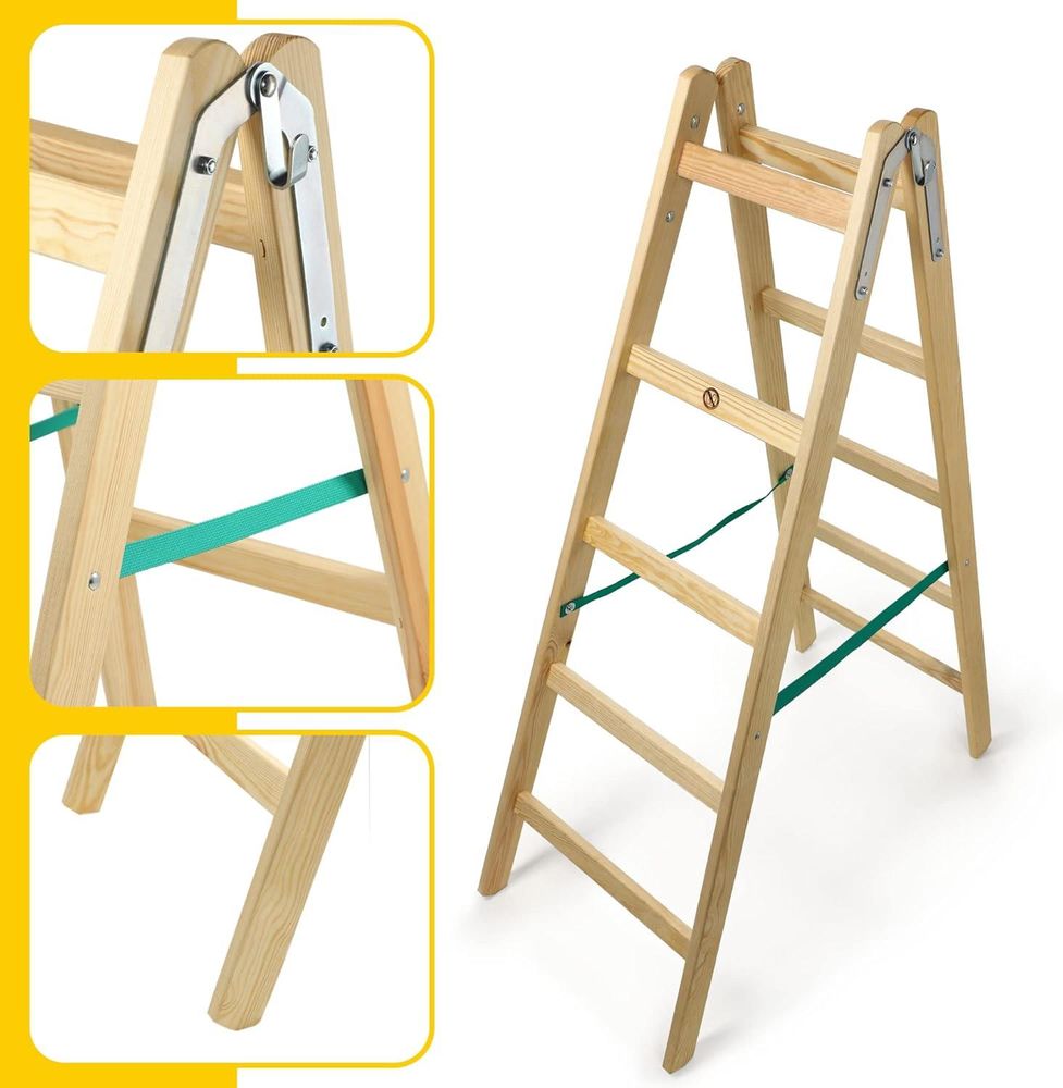 KADAX Leiter "Salo", Holzleiter, Bockleiter bis 150 kg, 152 cm, 5 Stufen