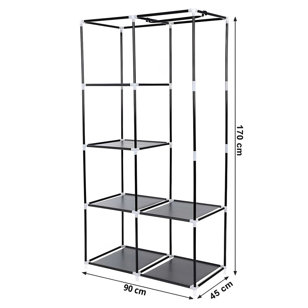 Stoffschrank Faltschrank Schrank 170x90x45cm Kleiderschrank aus Stoff mit Reißverschluss mit 1 Kleiderstangen und Ablagen Faltbar Kleiderstange Retoo