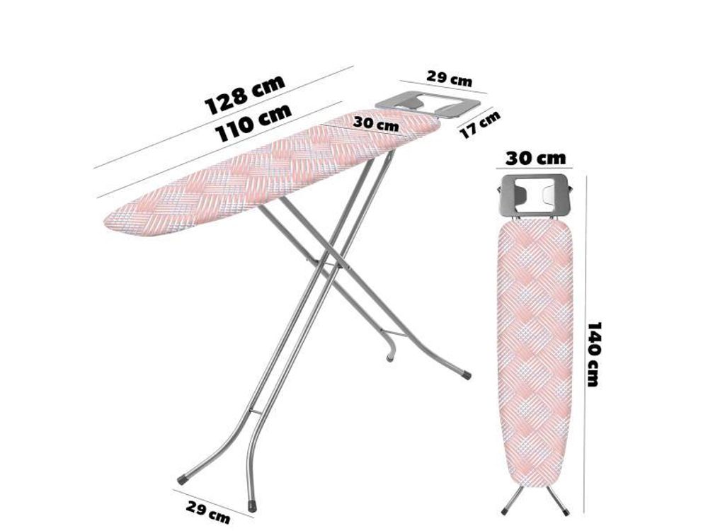 KADAX Bügelbrett mit hitzebeständiger Bügeleisenablage, Robuster Bügeltisch mit stabilen Beinen (Lachsfarbe)